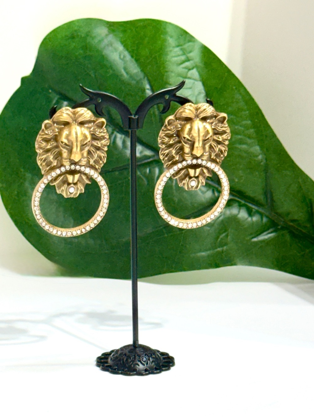 Neiman Marcus NWT Lion Head Crystal Door Knocker Earrings